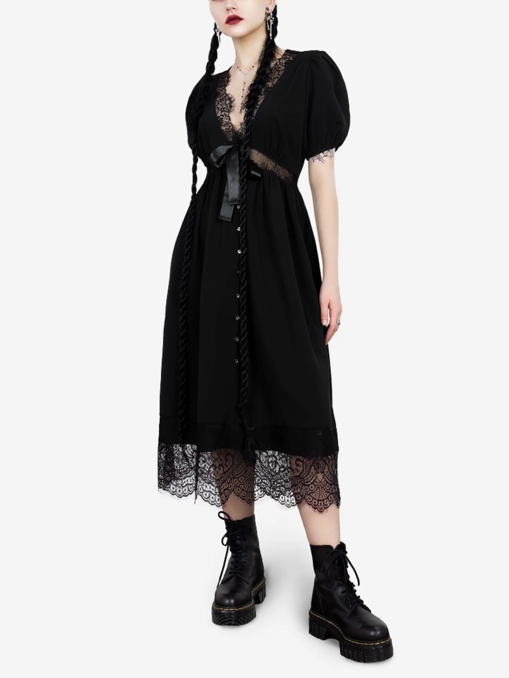 Disturbia NWT Mortuary Lace Button Up Midi Dress Sz 16  Gothic Victorian Black